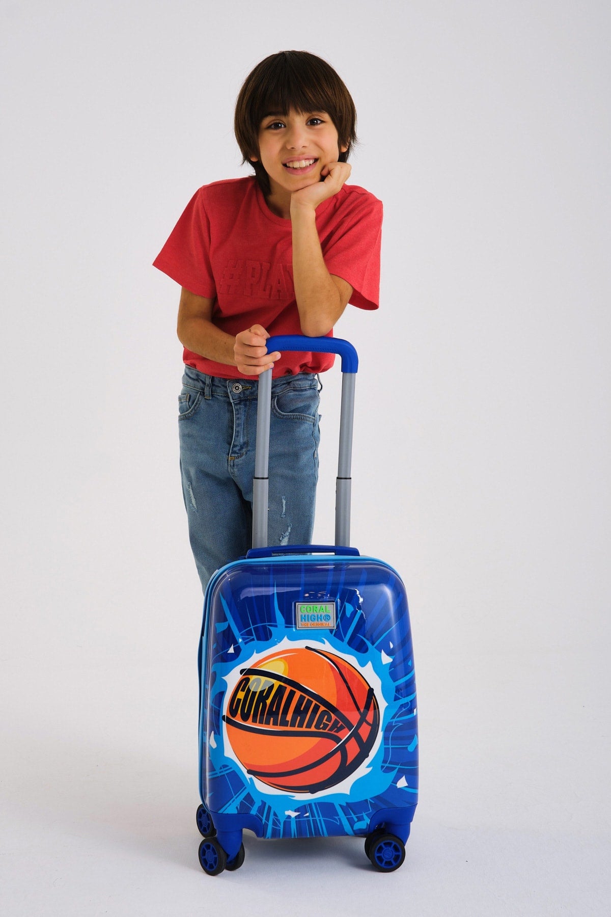 Kids Navy Blue Basketball Ball Patterned Child Luggage 16755