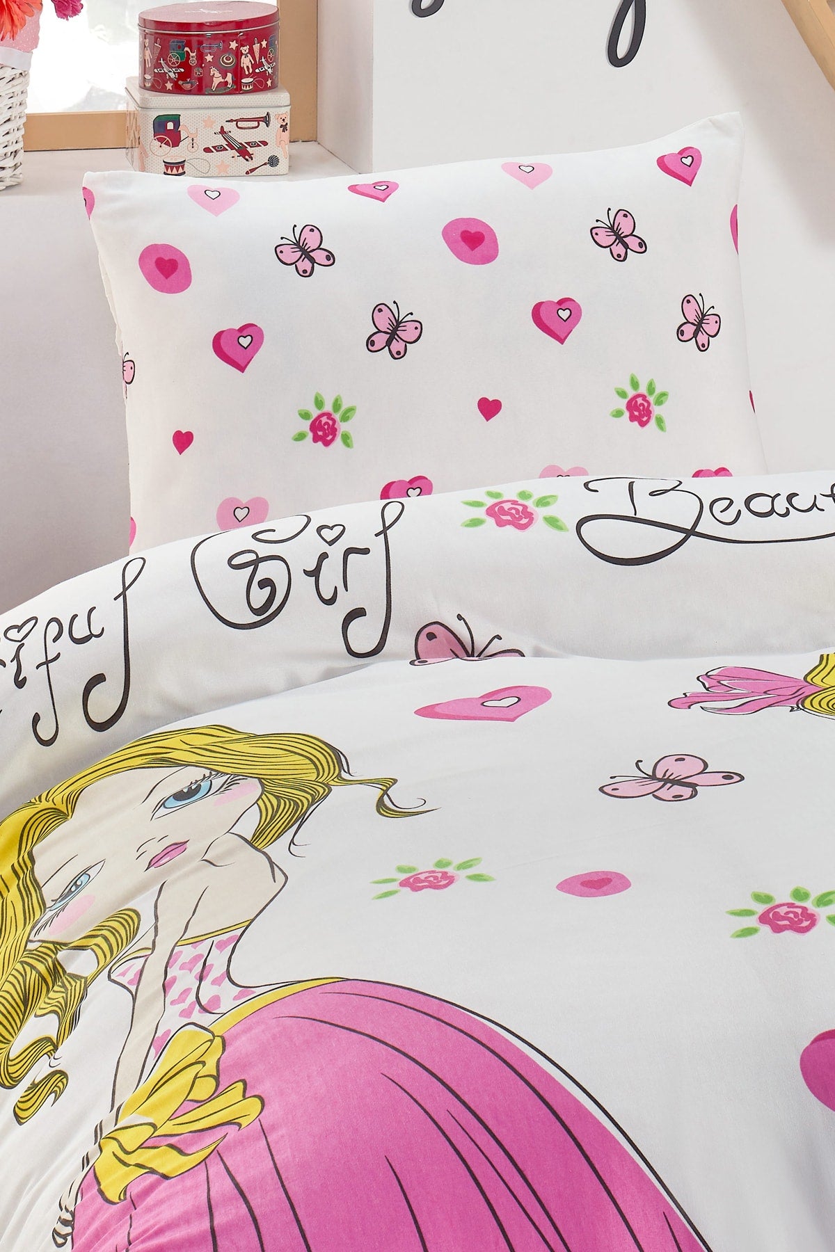 Junior Duvet Cover Set Single Beatiful Girl White