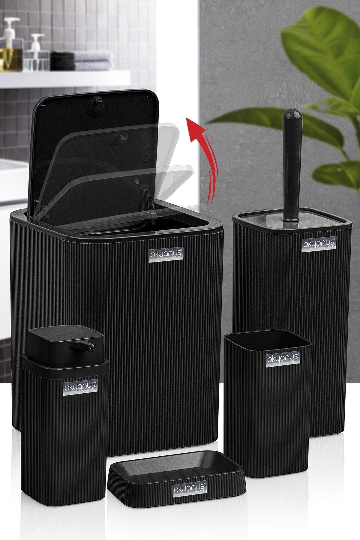 Stella Black Striped Square 5 Piece Bathroom Set - Swordslife