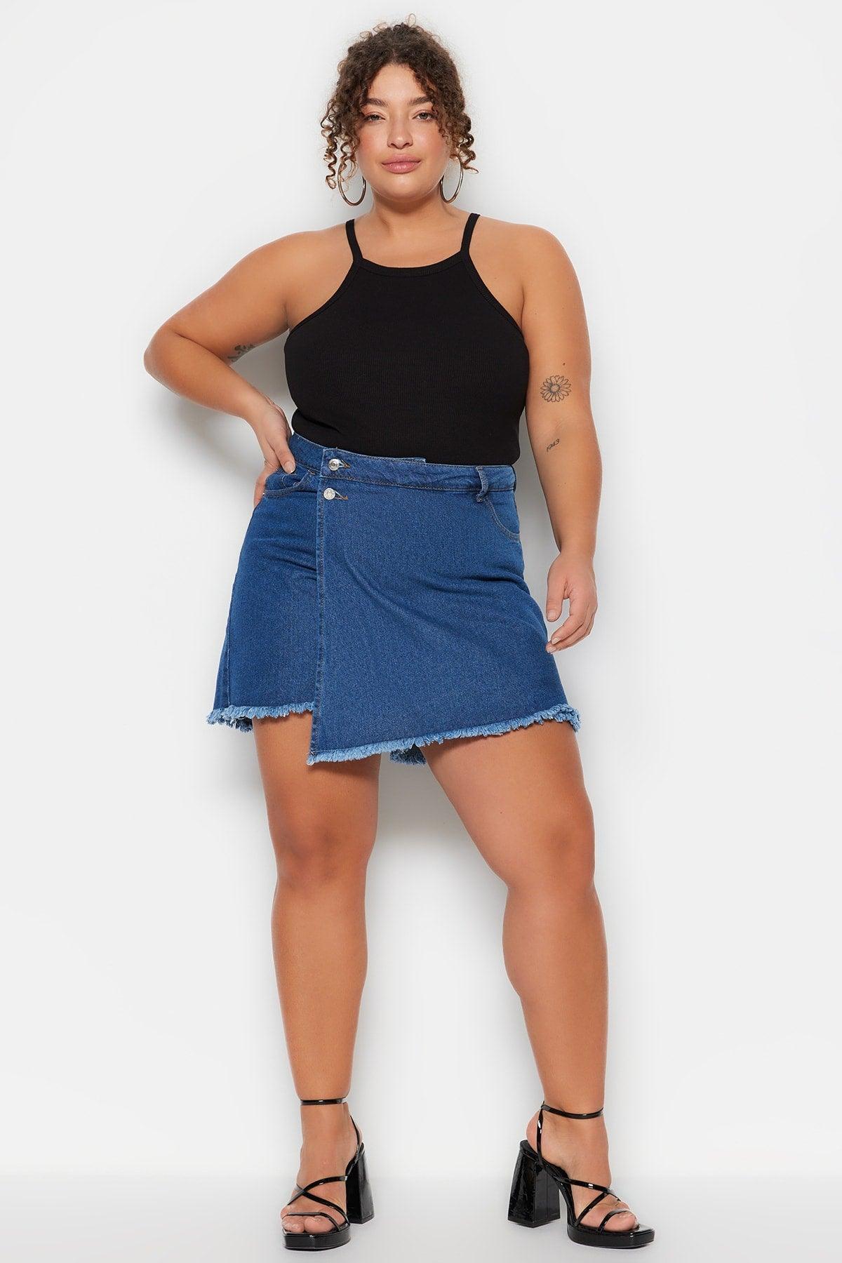 Dark Blue High Waist Skirt Tasseled Short Skirt TBBSS23AP00008 - Swordslife