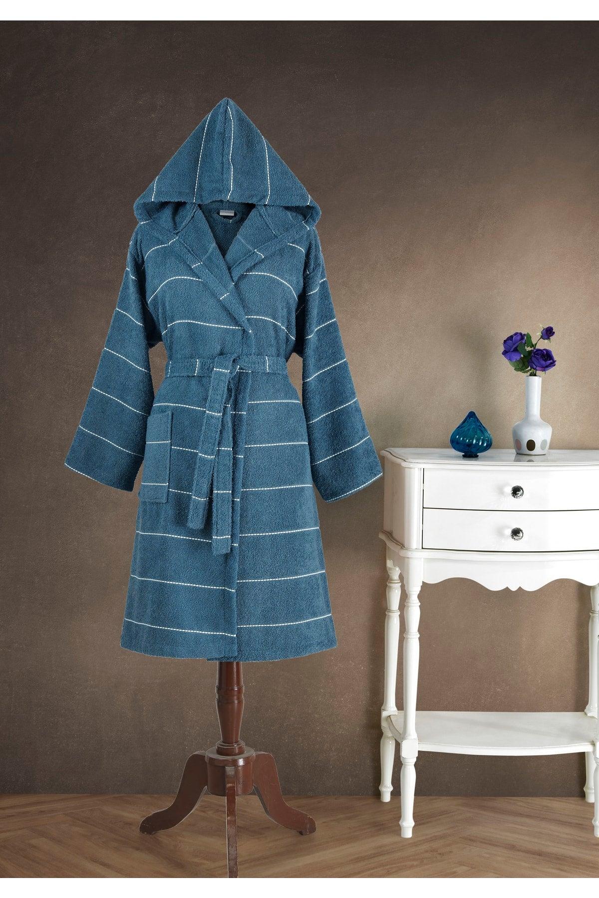 Dark Blue Striped Hooded Bathrobe - Swordslife