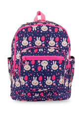 Rabbit Patterned Navy Blue 4-Compartment Washable Girls Primary School Backpack