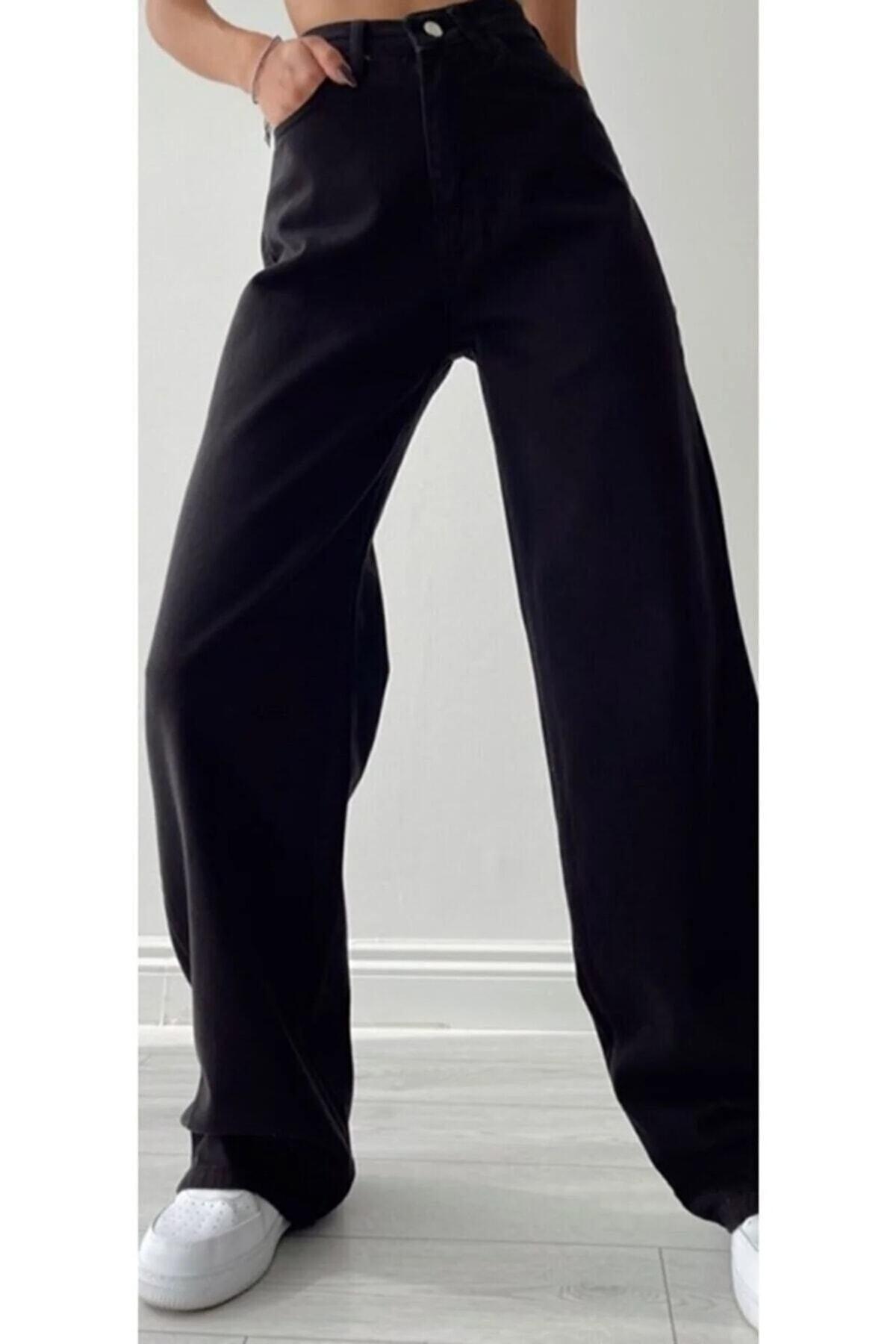 Black Women Loose Lycra 90's Unfading Fabric Super High Waist Wide Leg Denim Palazzo Trousers - Swordslife