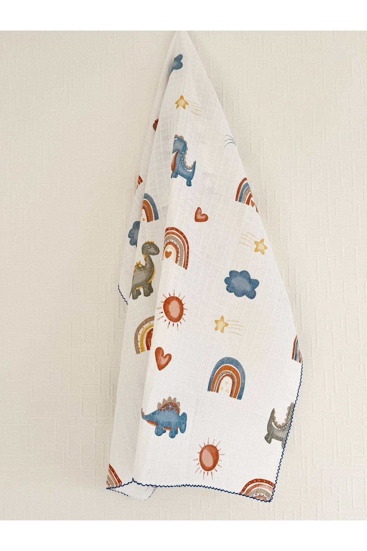 Multi-Purpose Muslin Blanket 80x90 Cm Baby & Kids & Newborn Blue Dinosaur Muslin Blanket, Muslin Cloth