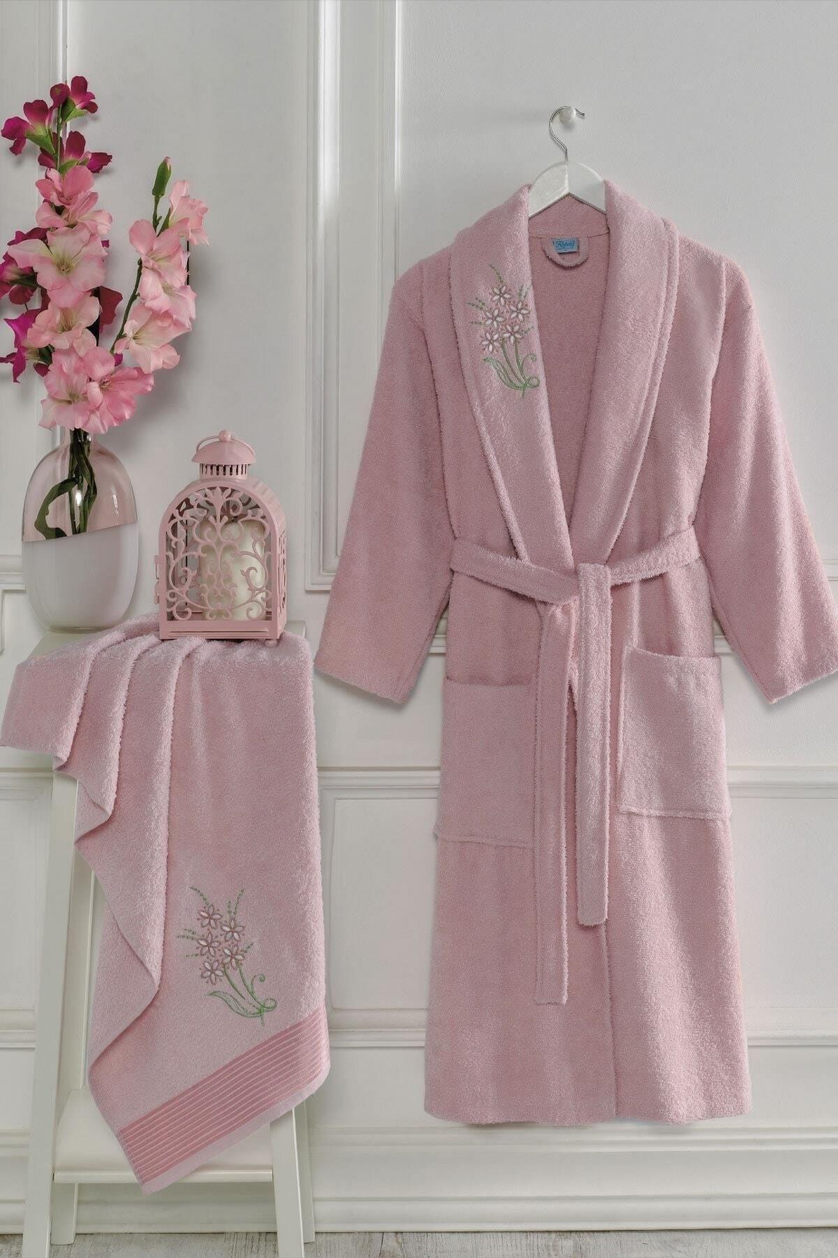 Unisex Pink Elmira Salyaka Cotton Towel Bath Robe Set - Swordslife