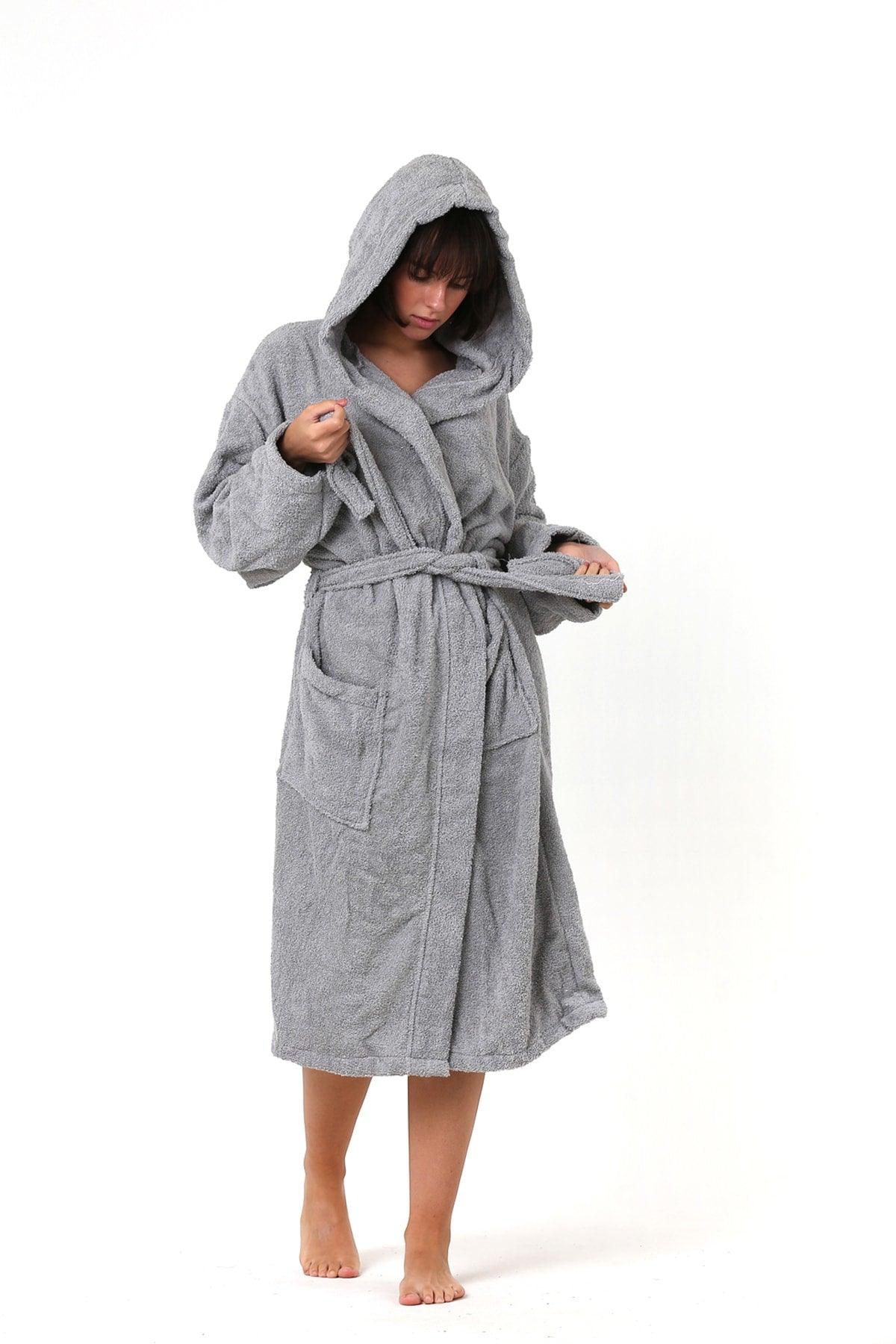 100% Cotton Hooded Towel Curl Adult Bathrobe Anthracite - Swordslife