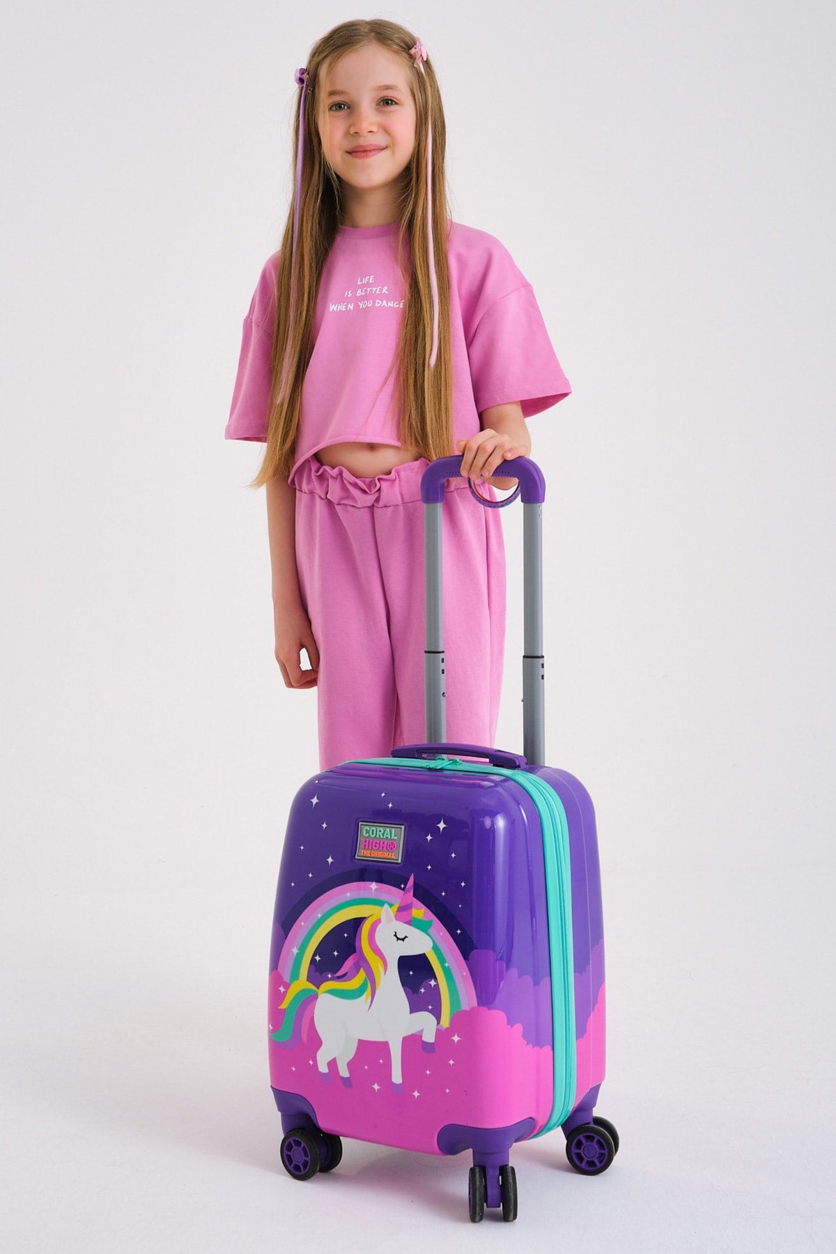 Kids Purple Water Green Unicorn Patterned Luggage 16729