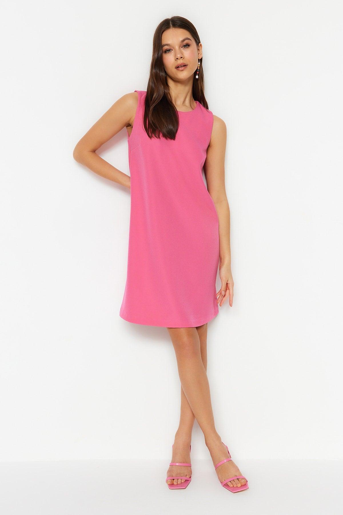 Pink Mini A-Line Woven Sleeveless Dress TWOSS19FG0063 - Swordslife