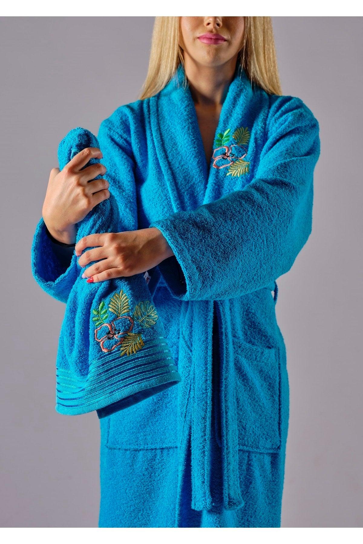 Alya Luxury Embroidered Cotton 2 Piece Bathrobe Set - Swordslife