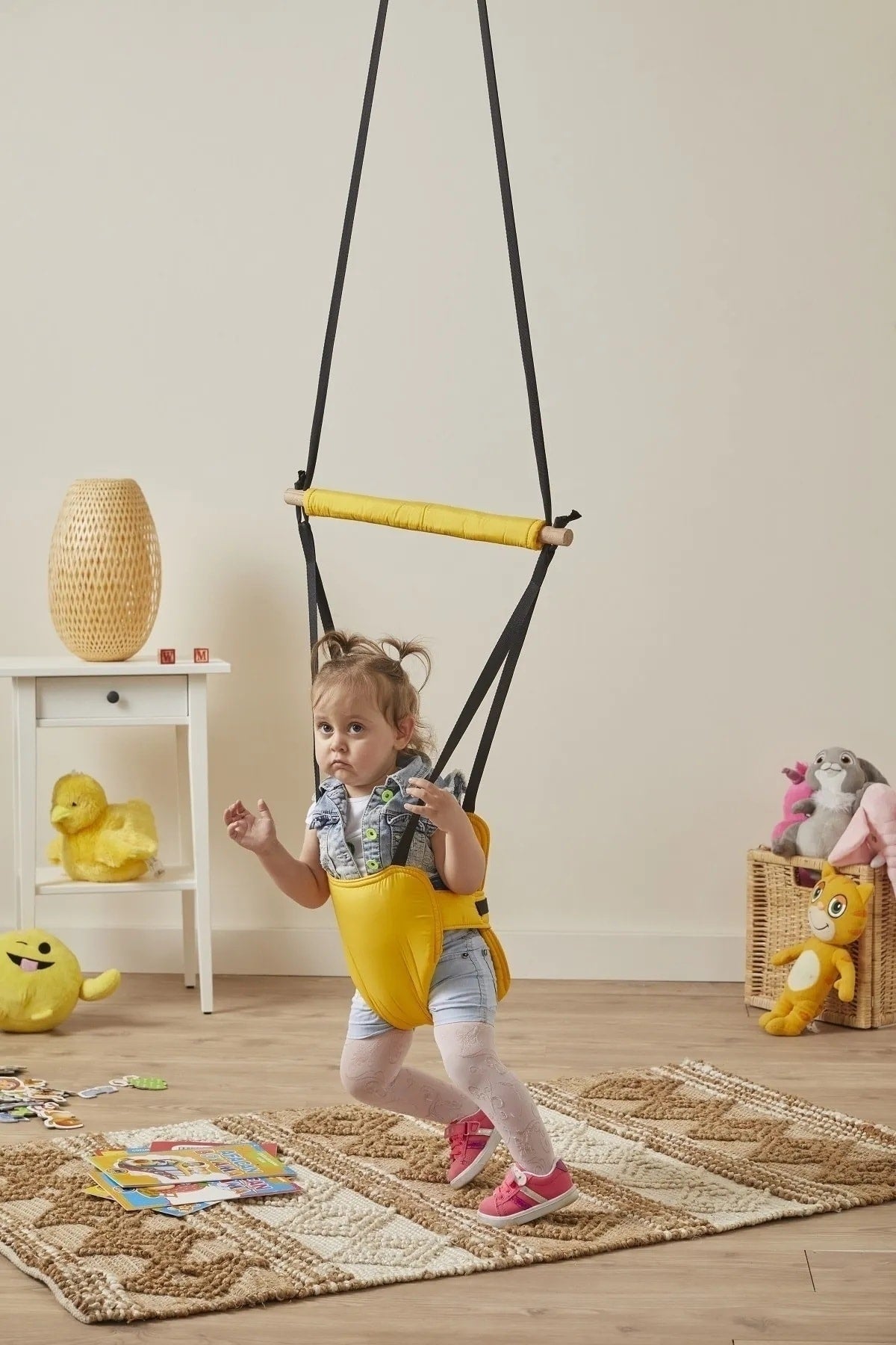 Hoppala Bouncer Kangaroo , Balance Baby Walker With Spring Natural Wood Yellow