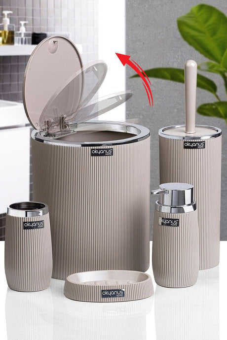 Mink Chrome Striped Round 5 Piece Bathroom Set - Swordslife