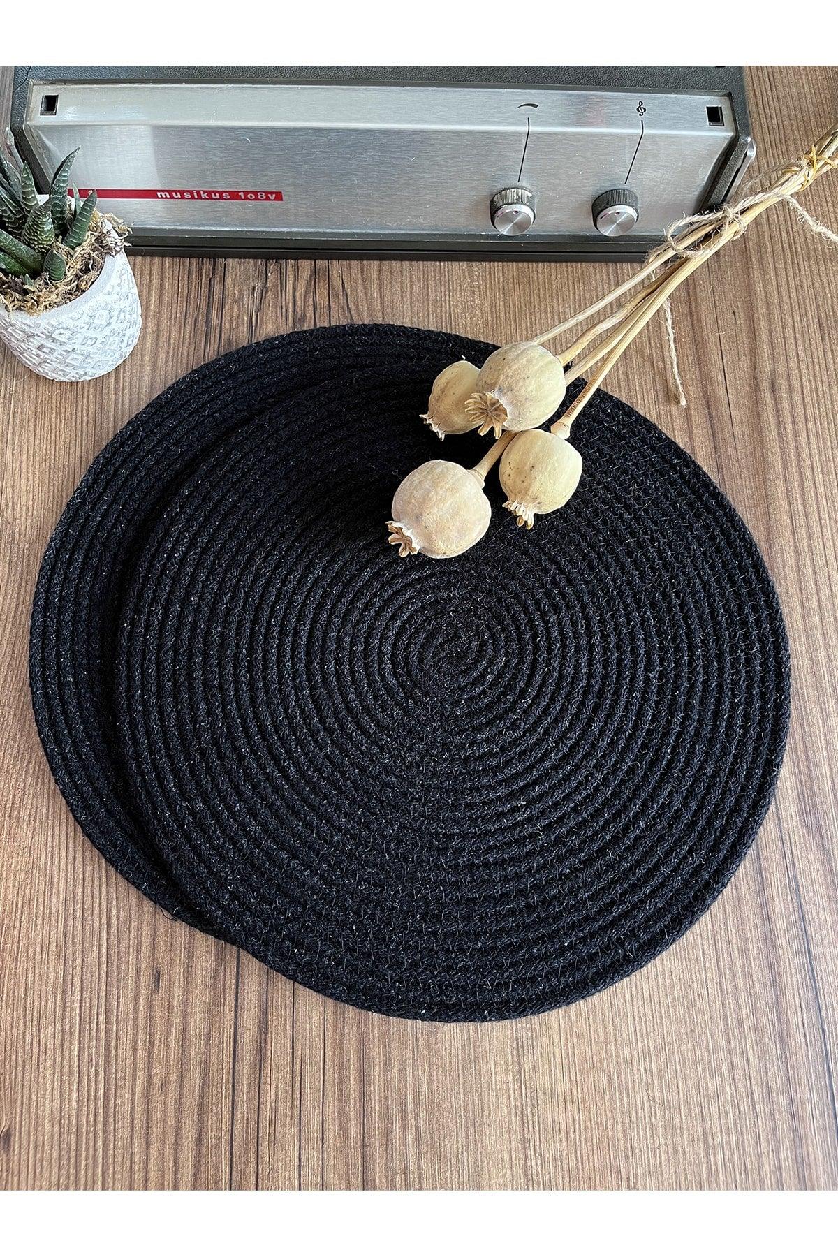 Carnival Black Jute Placemat 2 Pack Knitted Straw Base - Swordslife