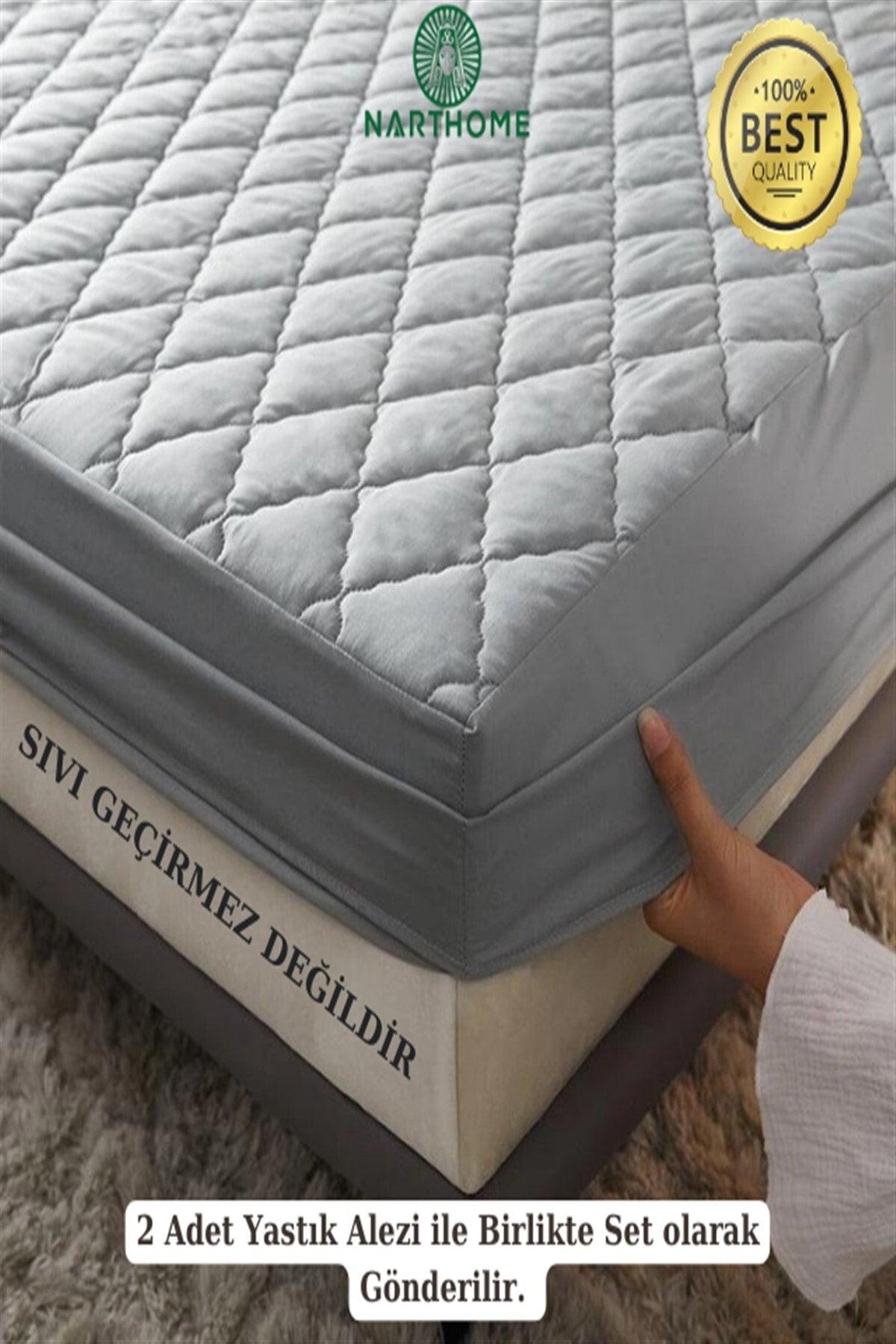 Narthome Double Colored Mattress Padded Set Gray Quilted Mattress Protector Mattress Bed Sheet Cotton - Swordslife