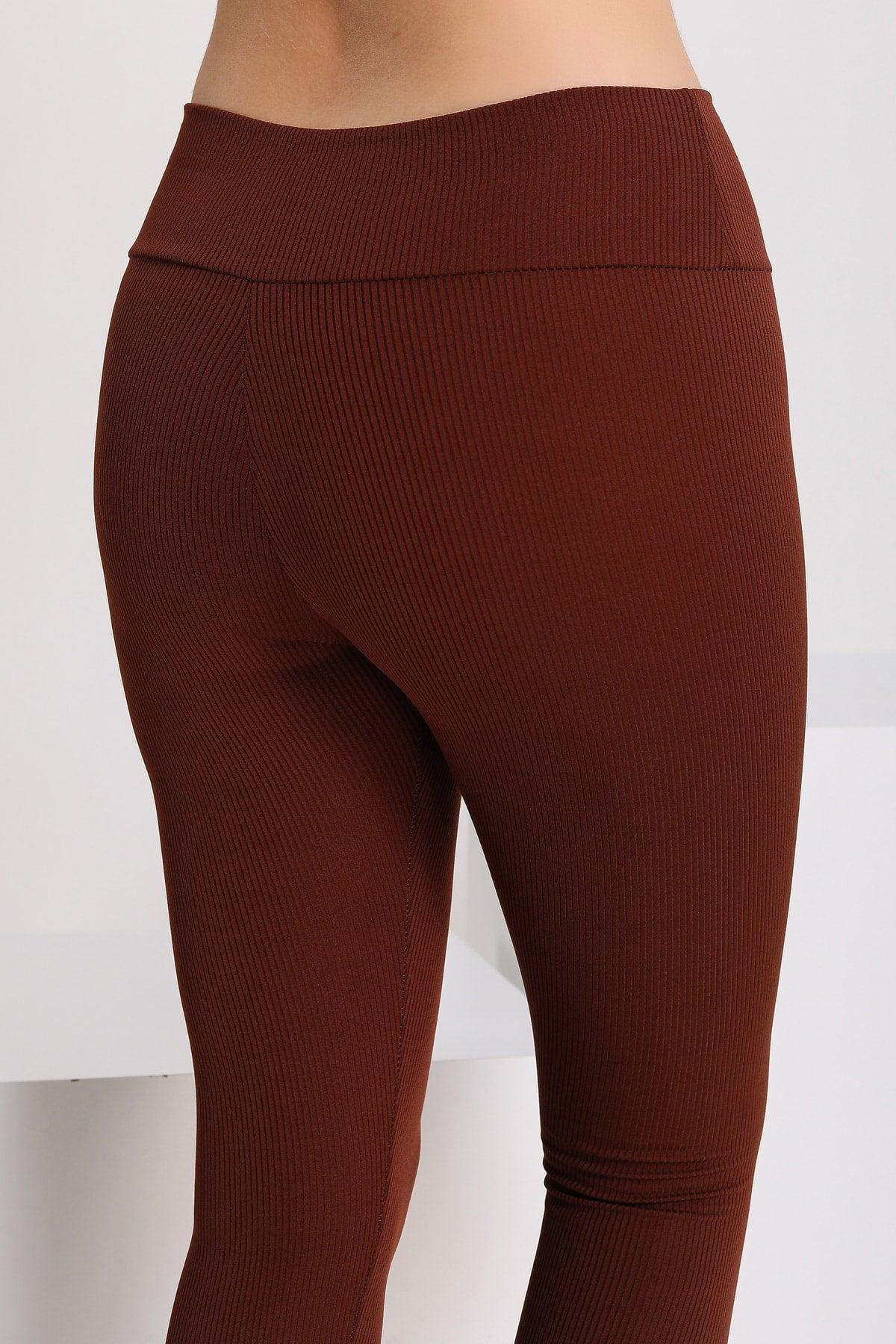 Curve Plus Size Ribbed High Waist Contouring Brown Tights - Swordslife