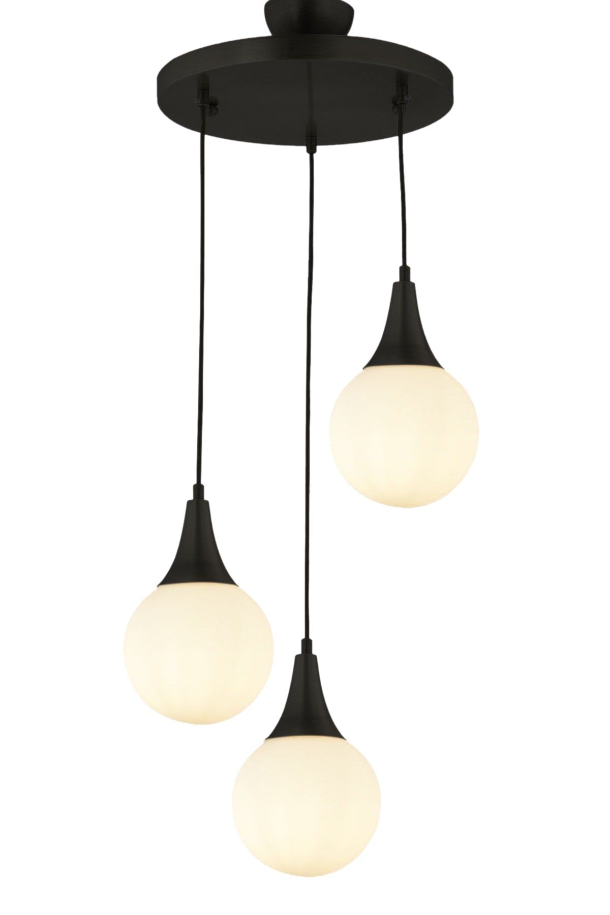 Damla 3-Piece Black Round White Glass Pendant Lamp Chandelier