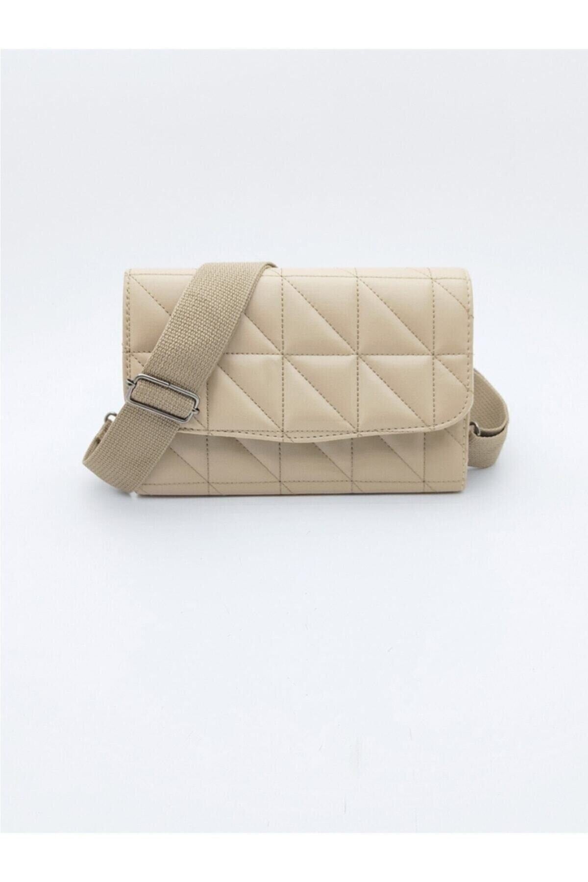 Purpleart Cream Column Strap Quilted Women's Shoulder Bag