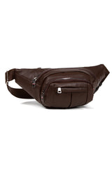Men's Leather Headphone Outlet Waterproof Cross Shoulder And Waist Bag (Daily Use Brown Color)