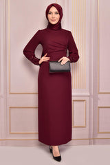 Pearl Detail Evening Dress Claret Red Asm2553 - Swordslife