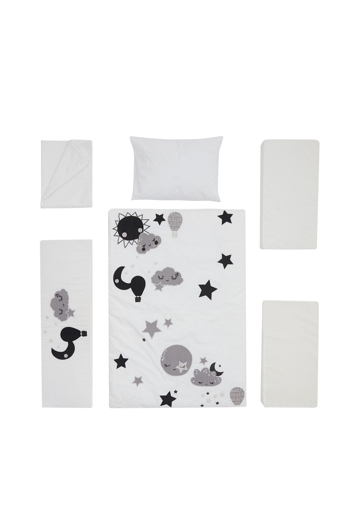 Moon Embroidered 60*120 Baby Duvet Cover Set 7 Pieces Sleeping Set