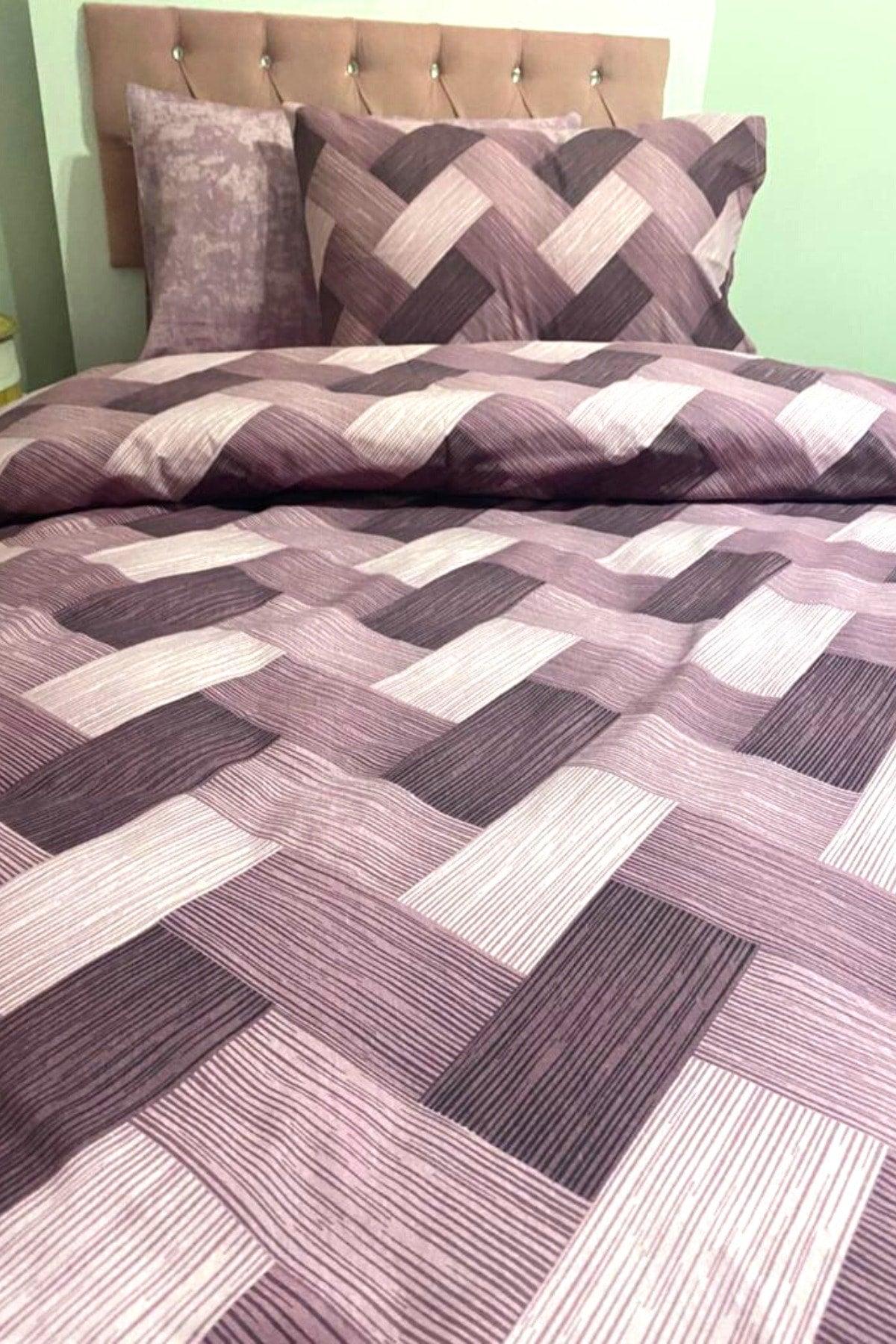 Zigzag Plum 4-Piece Elastic Bed Sheet Single (100X200 CM) Duvet Cover Set - Swordslife