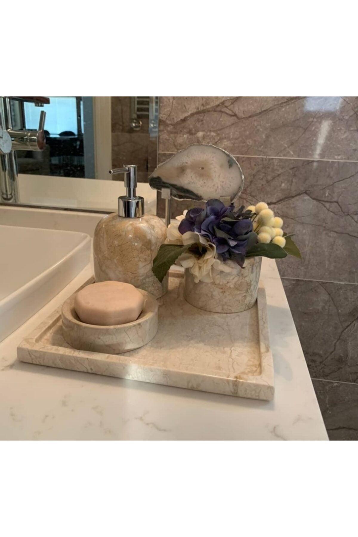 Square Tray Marble Bathroom Set of 4 (Tray is One Piece, Not Adhesive) - Swordslife