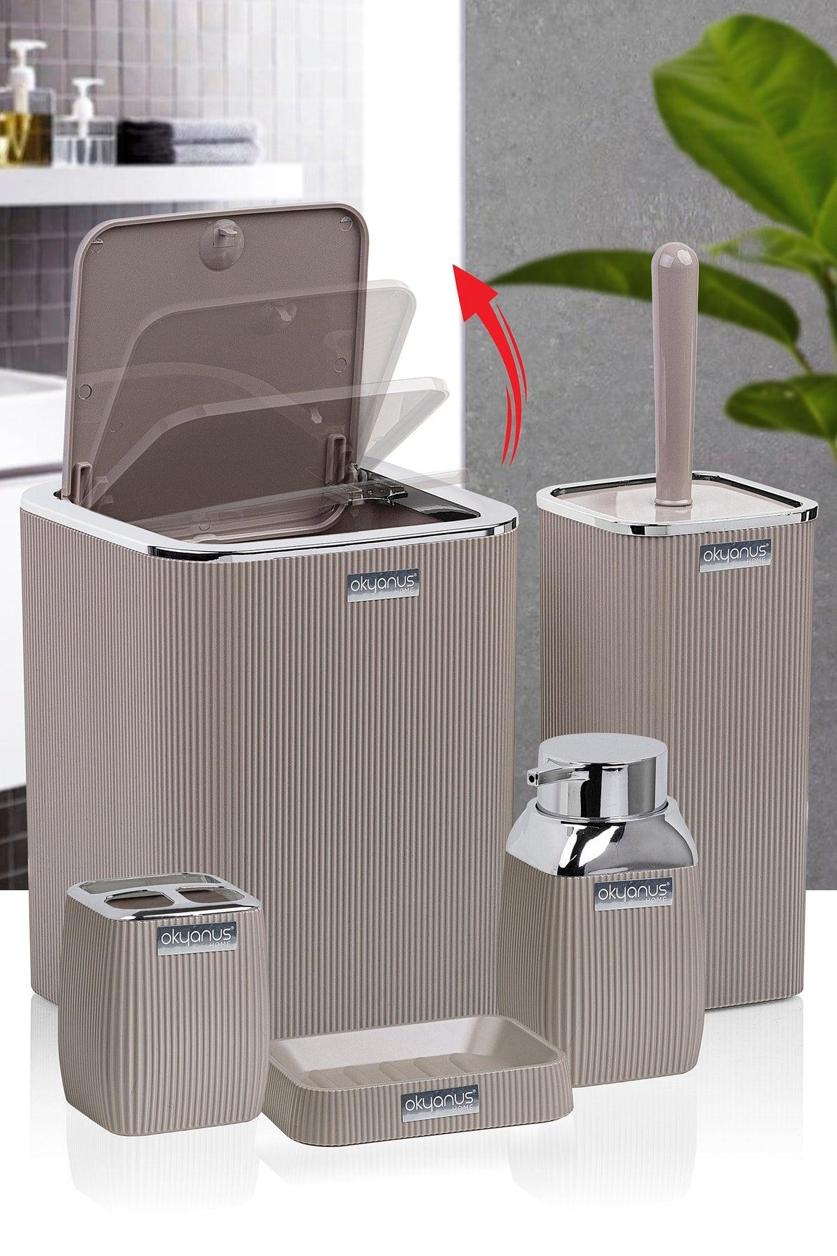 Mink Color Striped Chrome 5 Piece Bathroom Set - Swordslife