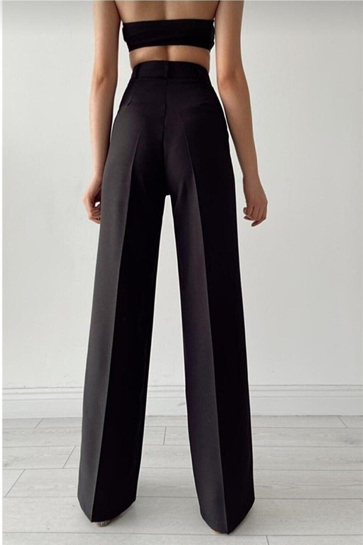 Black High Waist Pleated Palazzo Pants - Swordslife