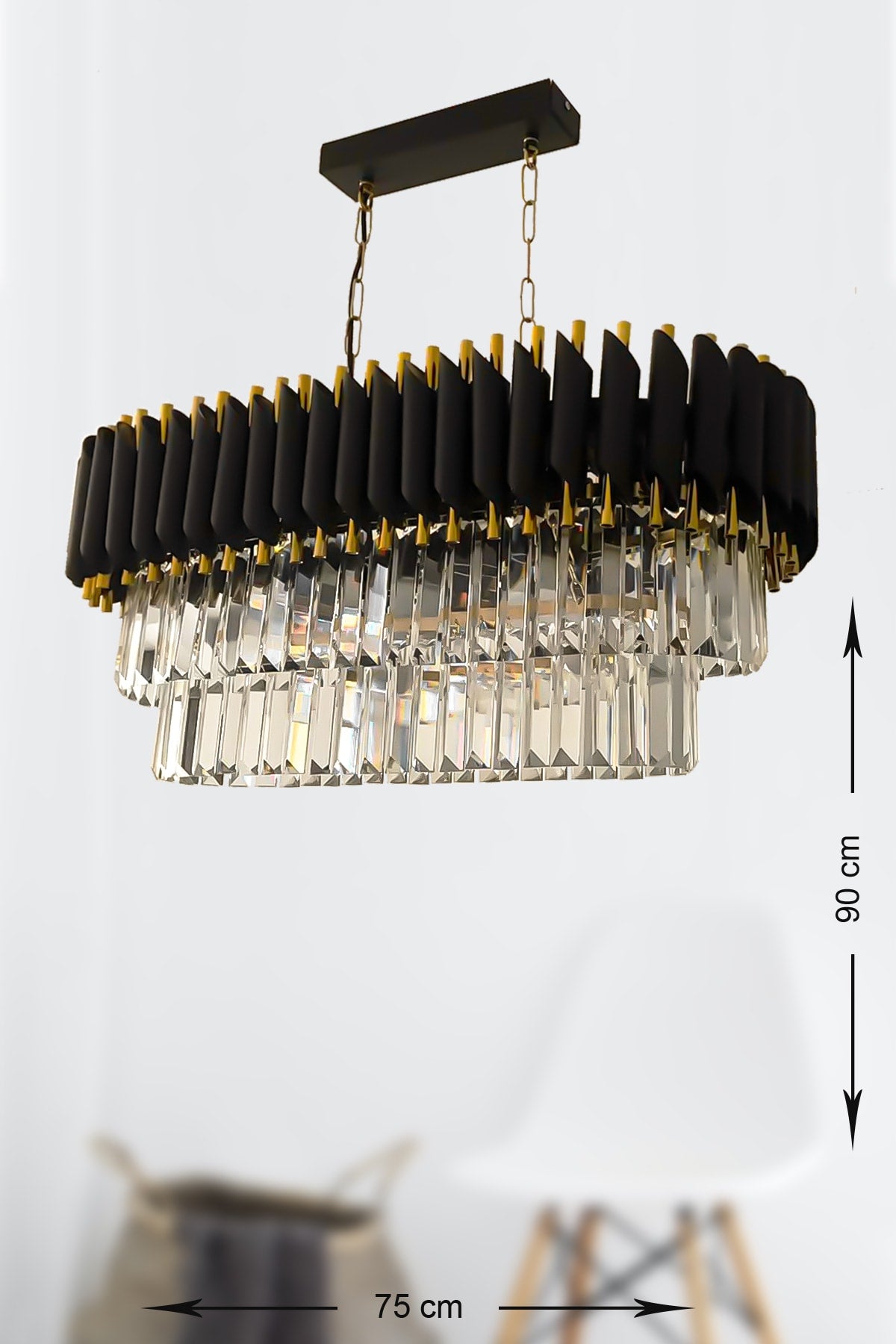 Palmira 75x35 Cm Crystal Stone Luxury Dining Table Chandelier Set of 6 - (black-gold)