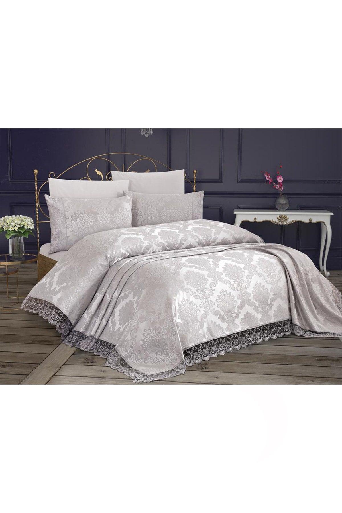 French Lace Kure 3 Piece Bedspread Gray - Swordslife