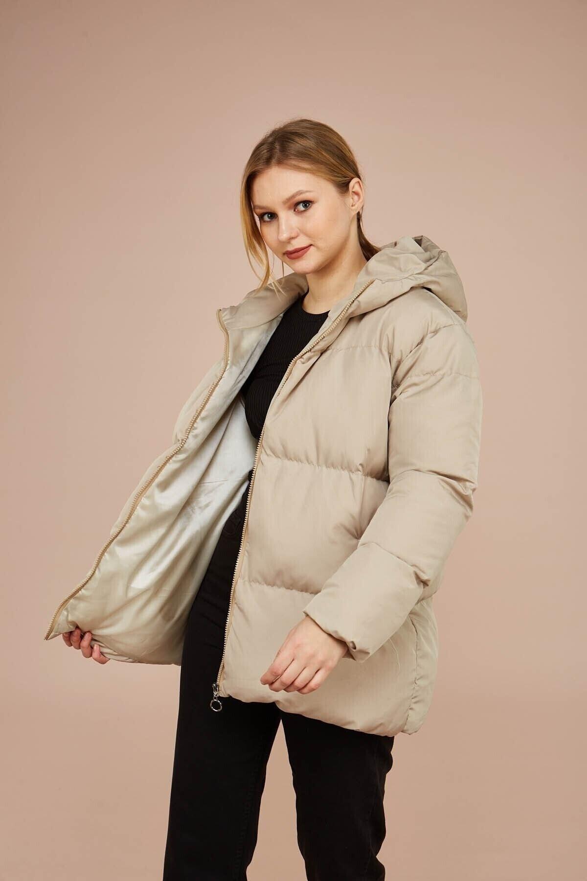 Women's Cream Hooded Down Jacket - Swordslife