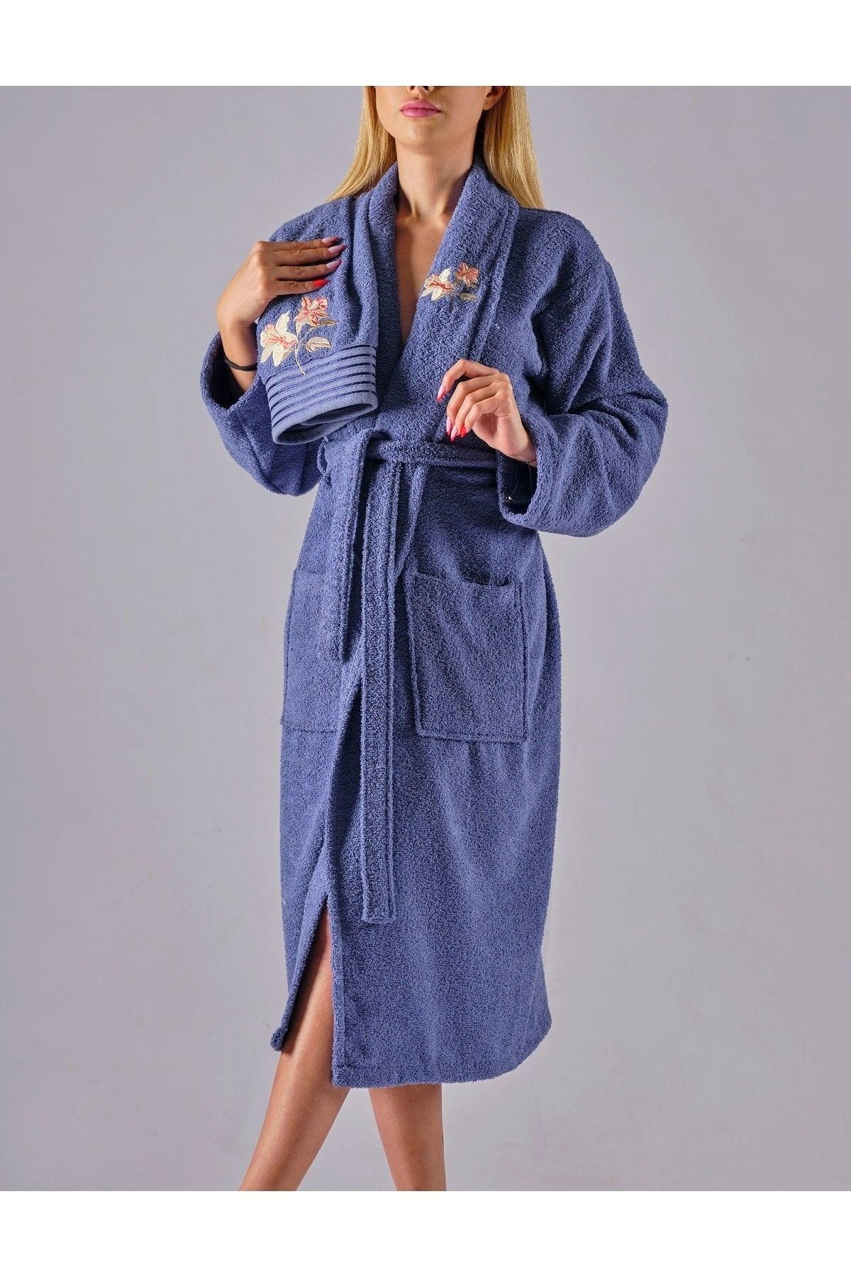 Alya Luxury Embroidered Cotton 2 Piece Bathrobe Set - Swordslife