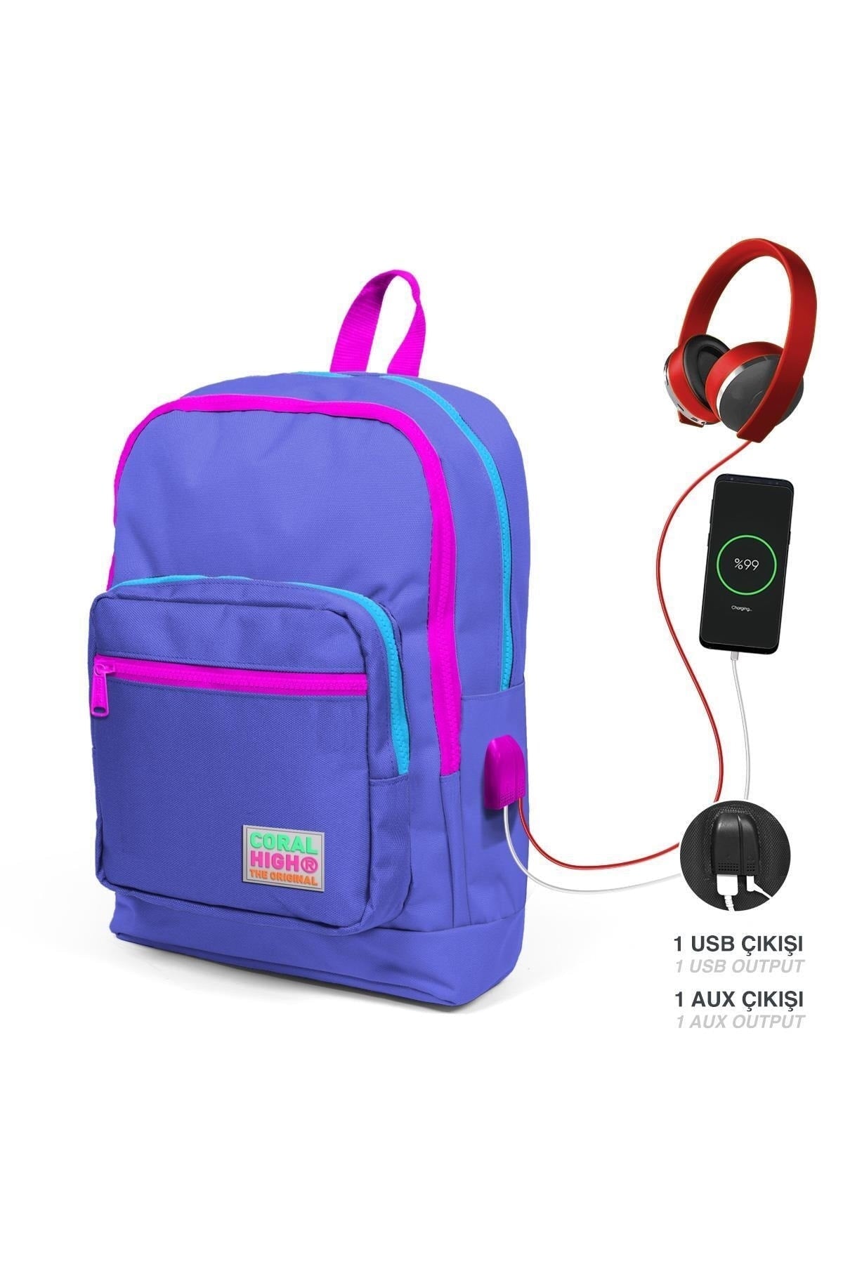 Kids Lavender USB 3 Pcs School Bag Set SET0123803