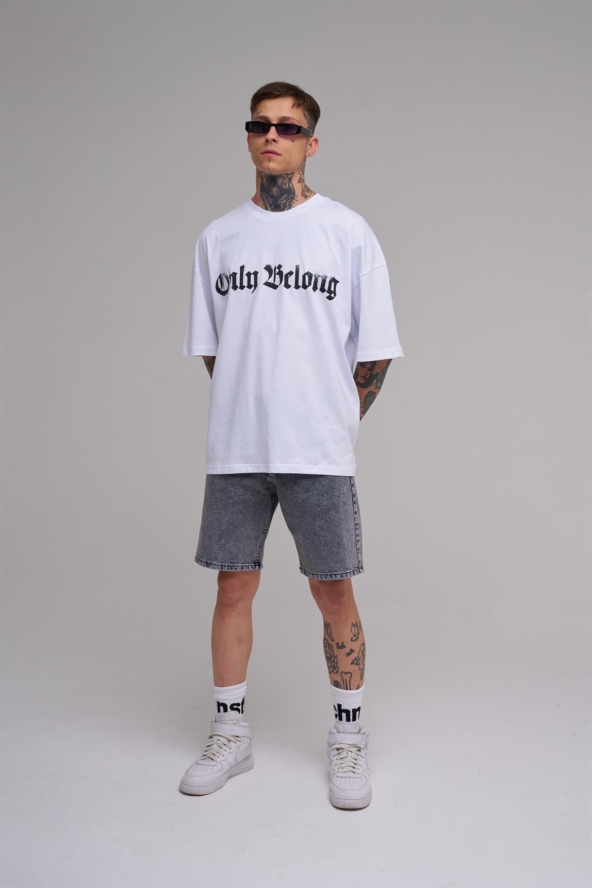 Unisex Large Size Only Belong Printed Cotton T-shirt White