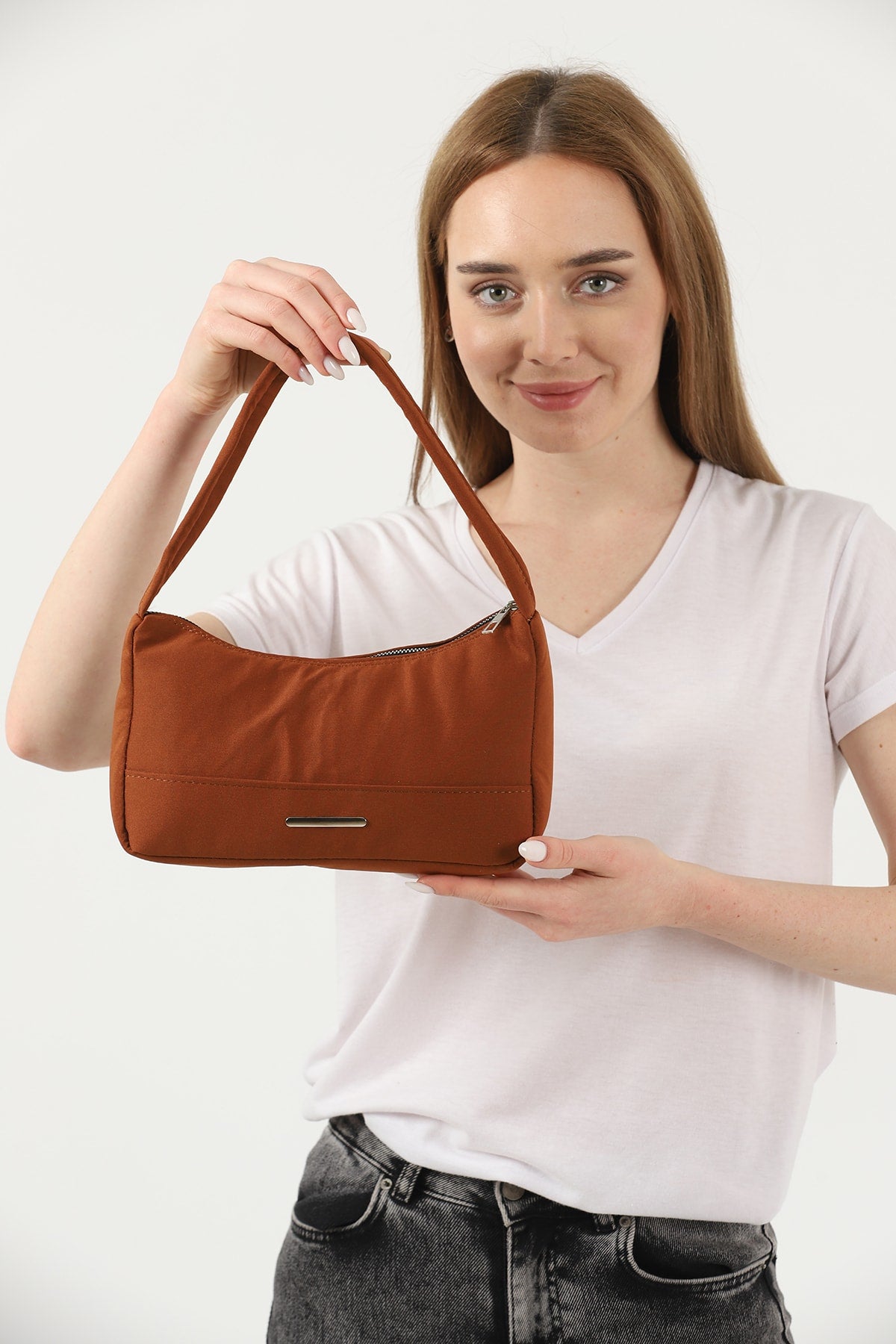 Tile U26 Single Zipper Section Canvas Fabric Women's Daily Baguette Hand And Shoulder Bag U:13 E:25 G:6