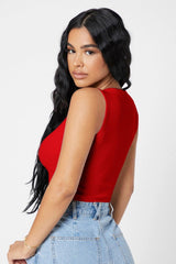 Women's Red Square Neck Crop Top Blouse - Swordslife