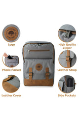 Unisex Gray 100% Genuine Leather Detailed Waterproof 15.6 Inch Multi-Compartment Backpack with Laptop Compartment