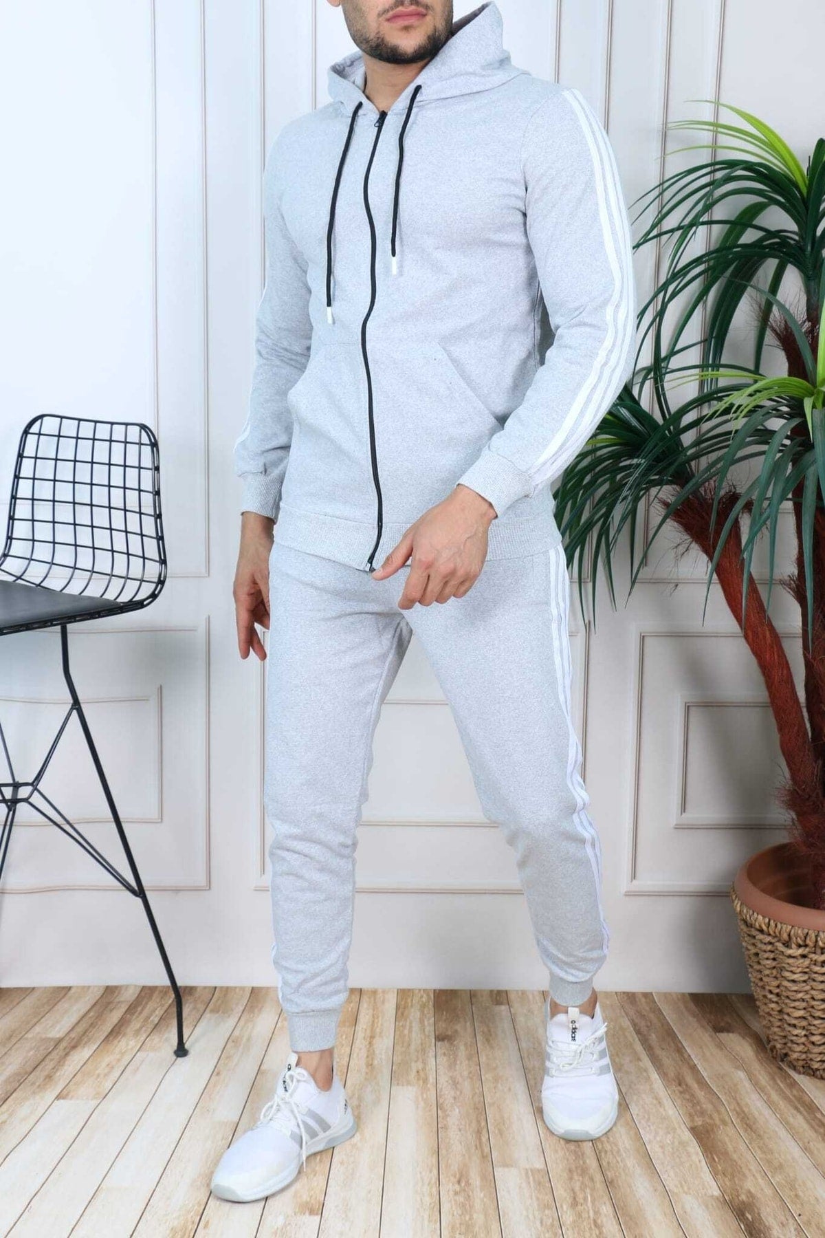 Gray Seasonal Zippered Tracksuit Set