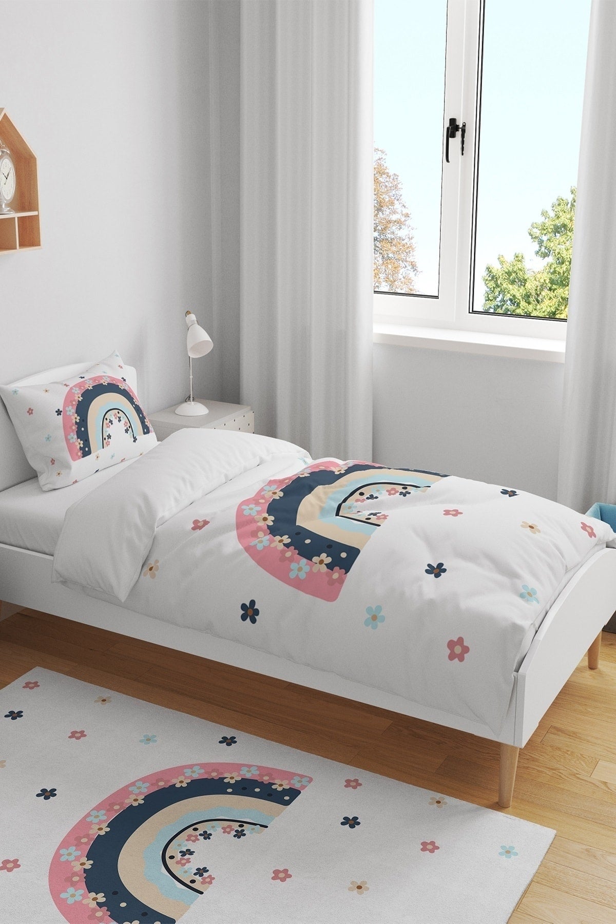 Daisy Rainbow Patterned Single Baby Kids Duvet Cover Set