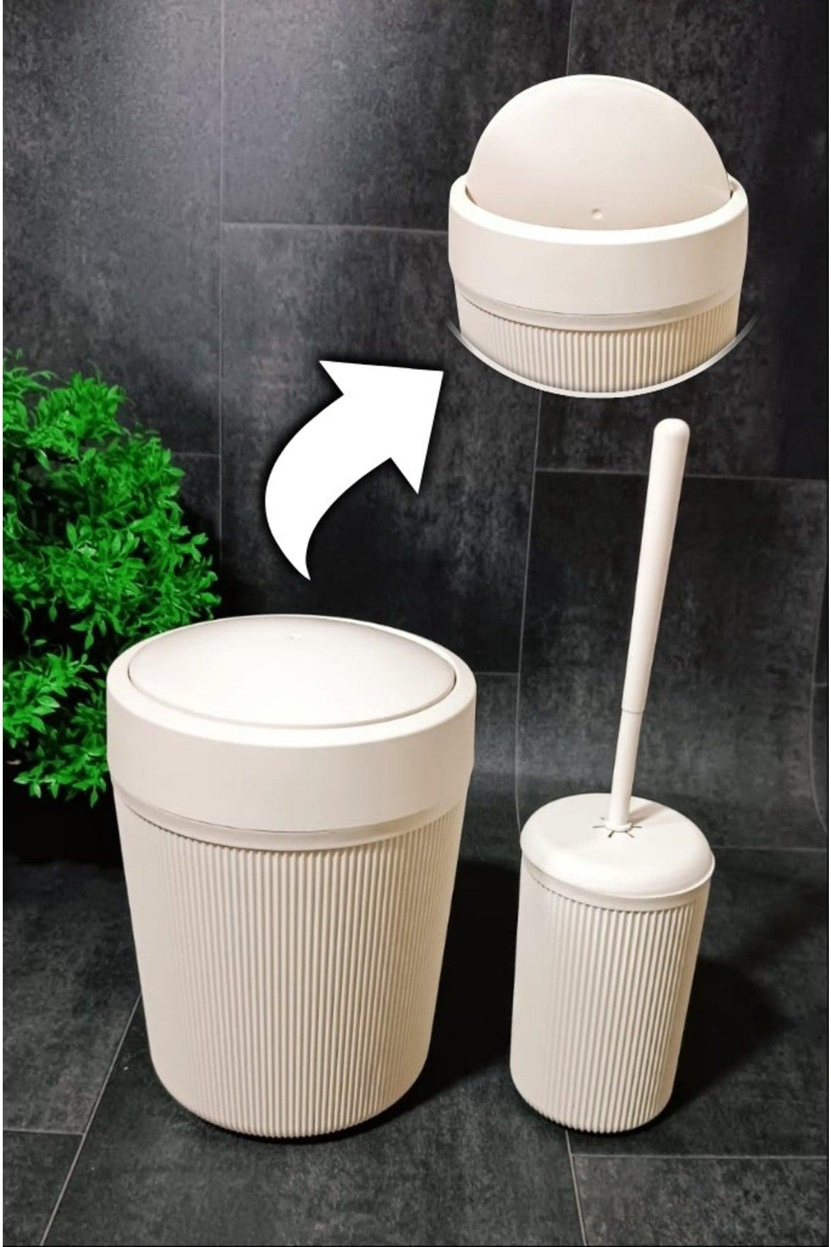 Bathroom Dustbin Wc Toilet Brush Acrylic Set of 2 White - Swordslife