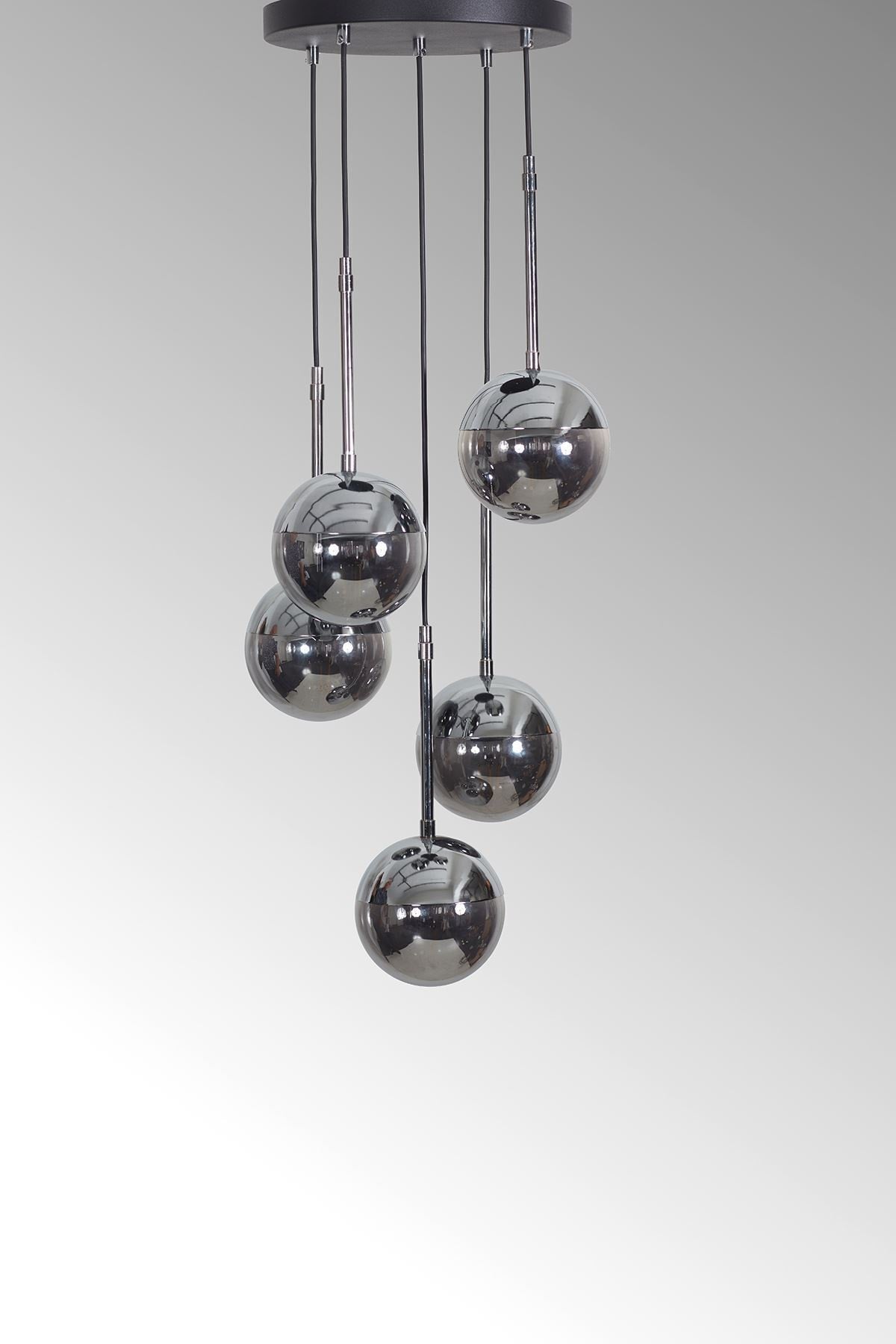 Nova 5-Piece Chrome-black Metal Body Smoked Glass Design Luxury Pendant Lamp Chandelier