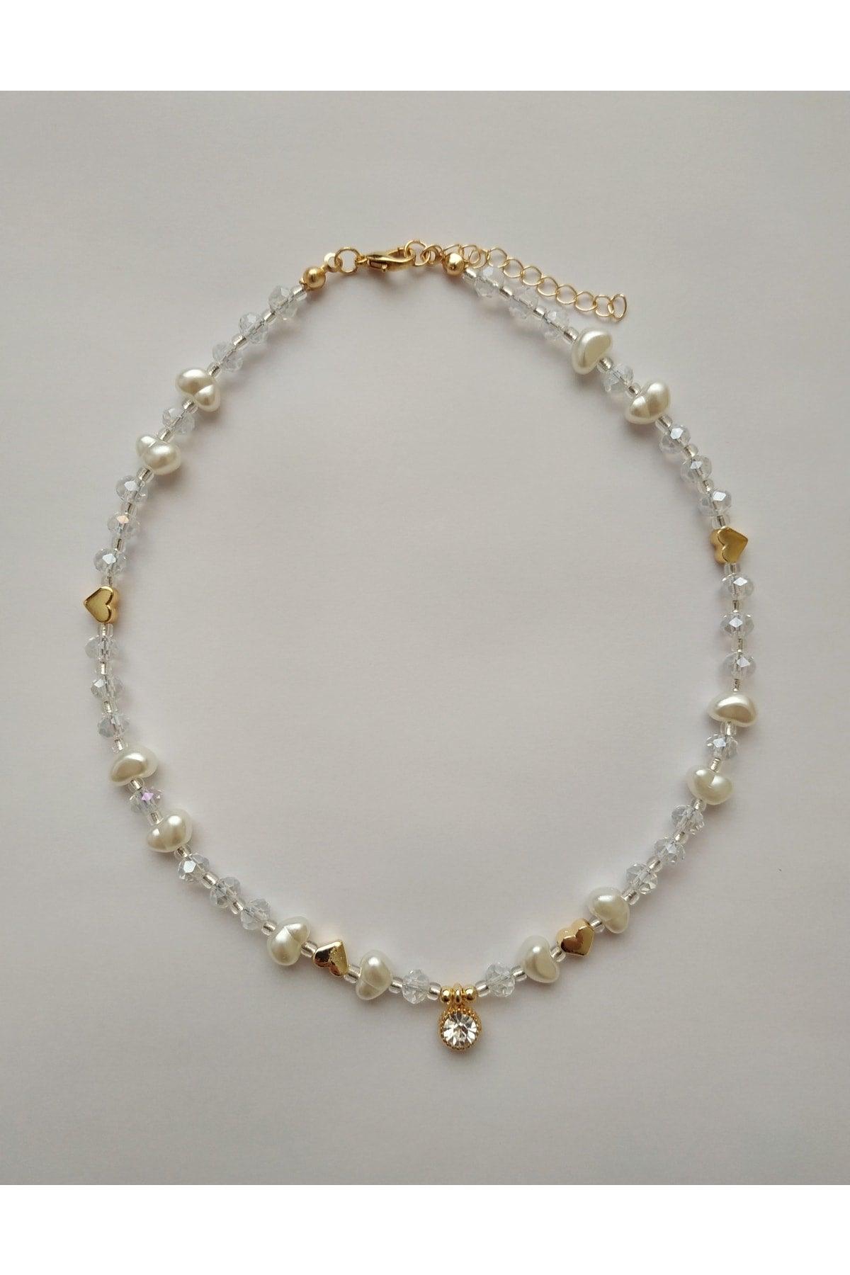 White Shimmer Tip Baroque Pearl Cream Bead Necklace - Swordslife