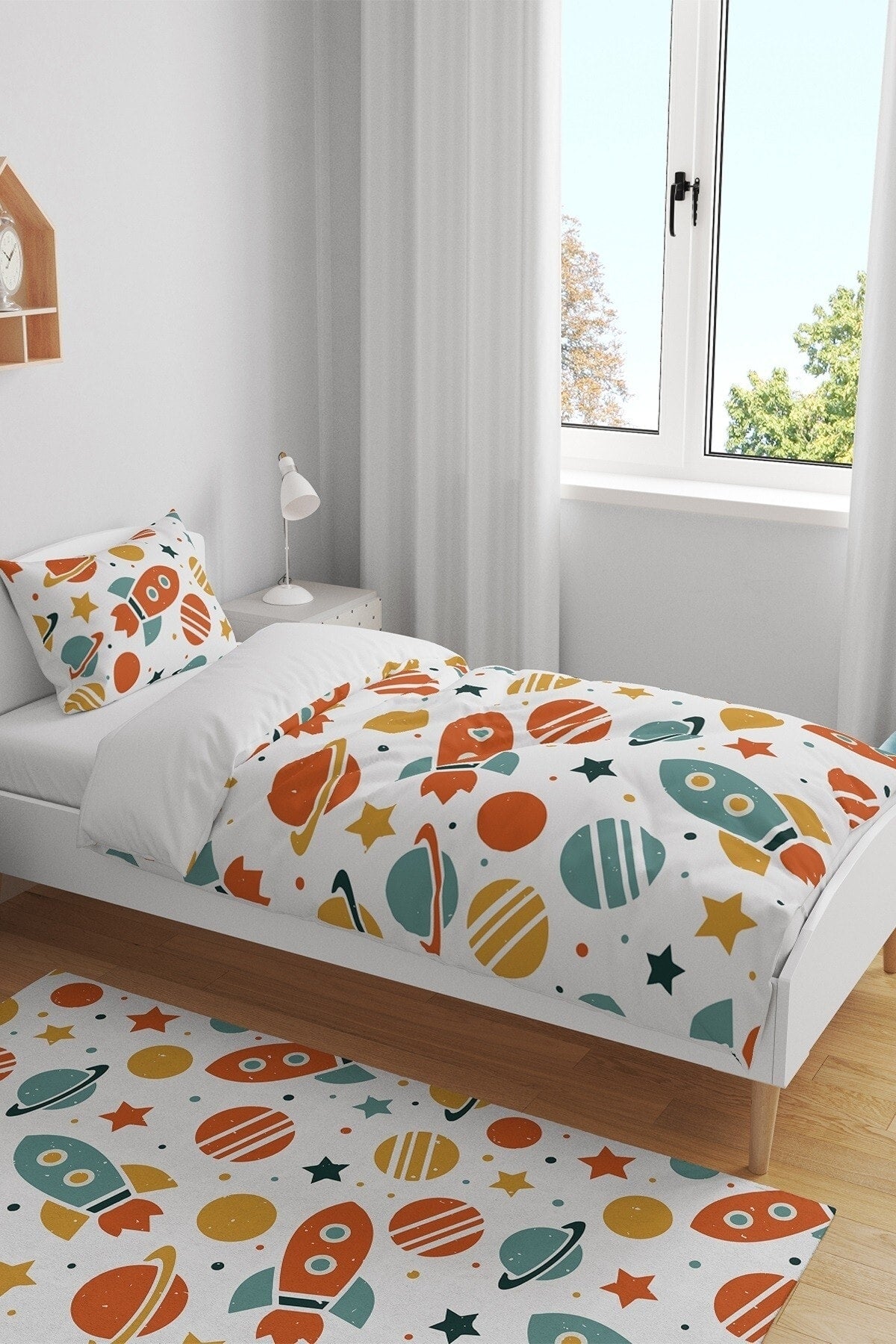 Retro Spacecraft And Planets Patterned Single Baby Duvet Cover Set