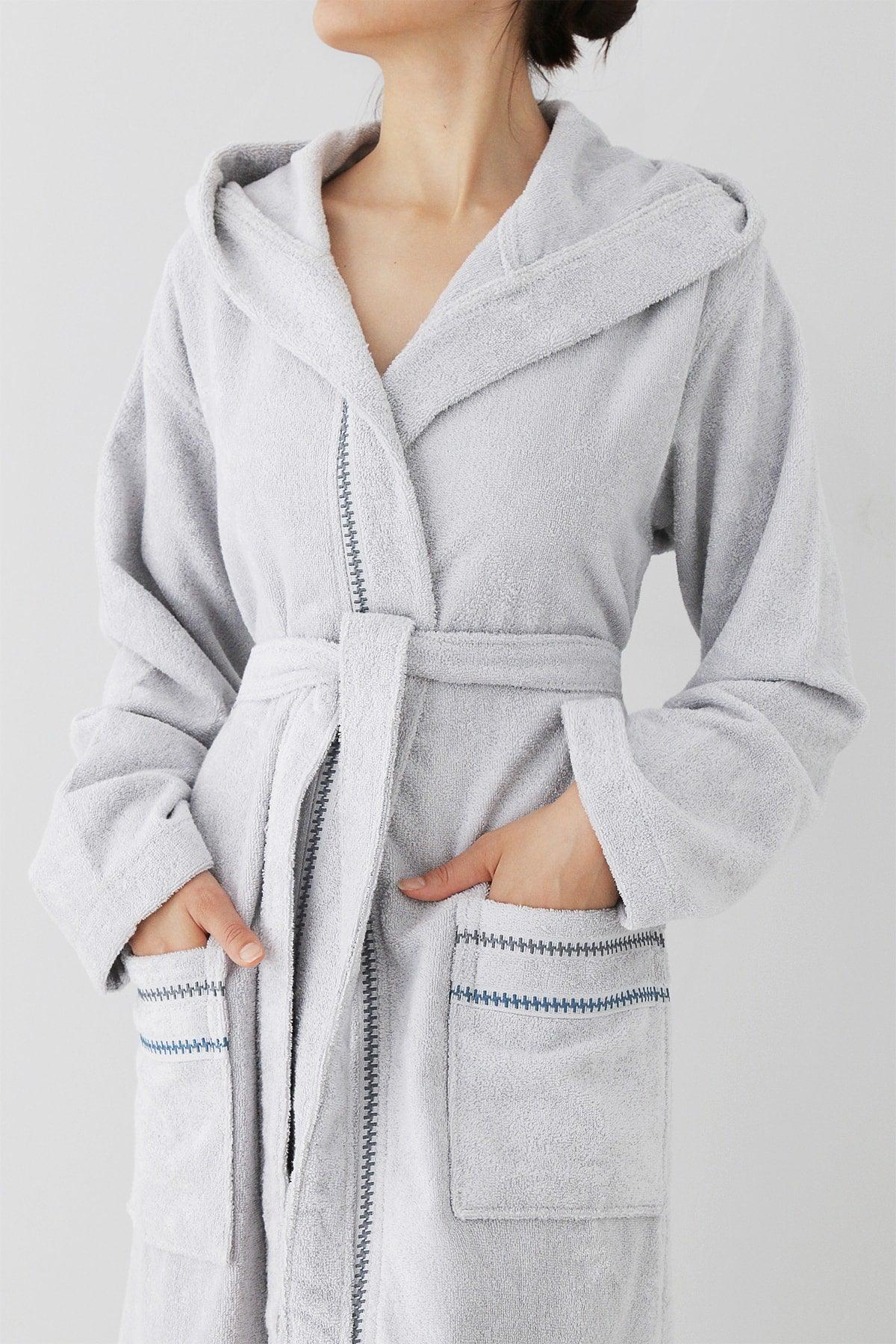 Profundo Robe Fog - Extra Soft, Modern And Special Design 100% Cotton Unisex Hooded Bathrobe - Swordslife