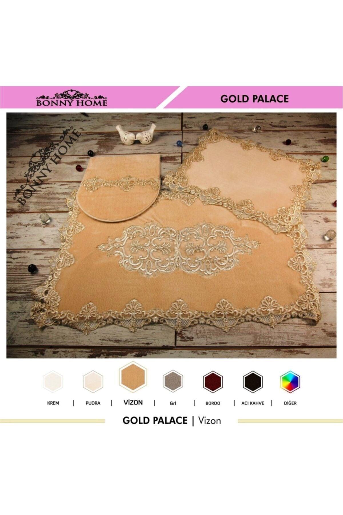 Vizon Gold Palace 3-piece Dowry French Lace Applique Closet Set Bath Mat Set - Swordslife