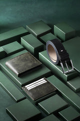 Belt Wallet Card Holder Green Set in Gift Box