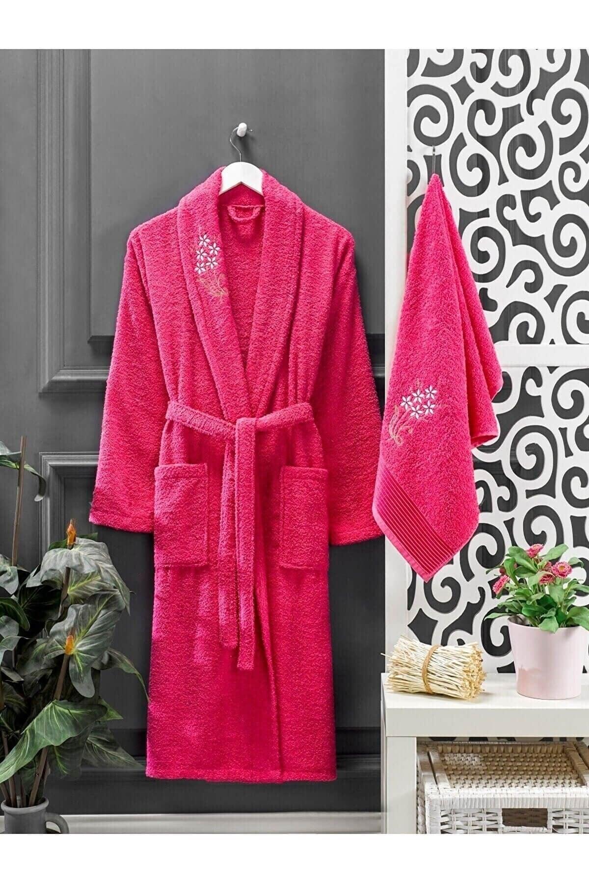 4 Piece Family Bathrobe Set Women Men Towel Bathrobe Set Fuchsia Gray - Swordslife