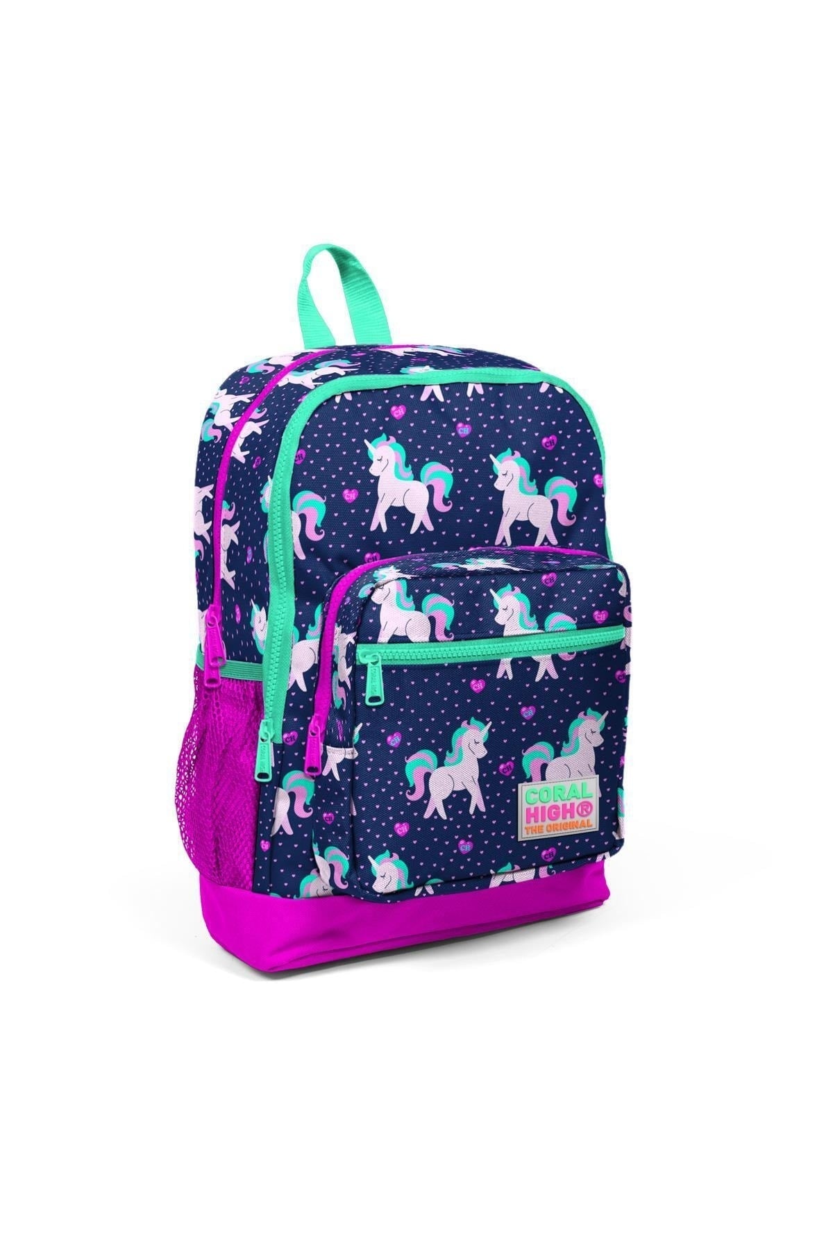 Kids Navy Blue Pink Unicorn Patterned USB 3 Pcs School Bag Set SET0123270