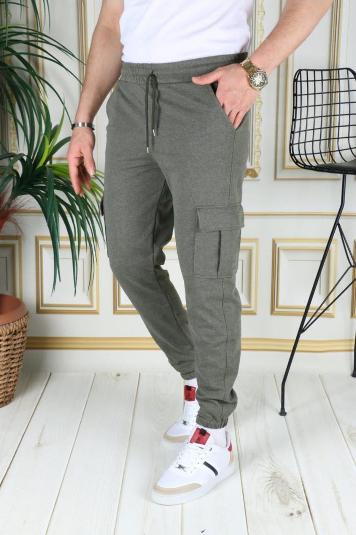 Khaki Cargo Pocket Sweatpants