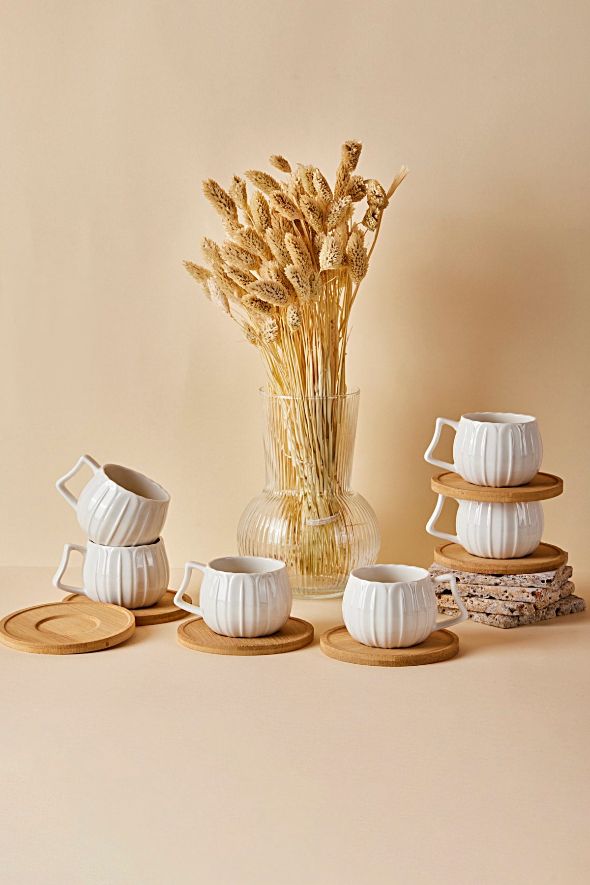 12648 Marghe 12 Piece Turkish Coffee Cup Set with Bamboo Saucer