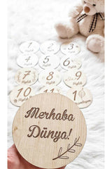 Turkish Monthly Plaque Set Wooden Baby Photo Cards 12 Cm 13 Pieces